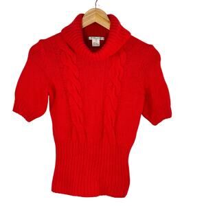 Venera Arapu Red Short Sleeve Wool Angora Cable Knit Sweater Womans Small